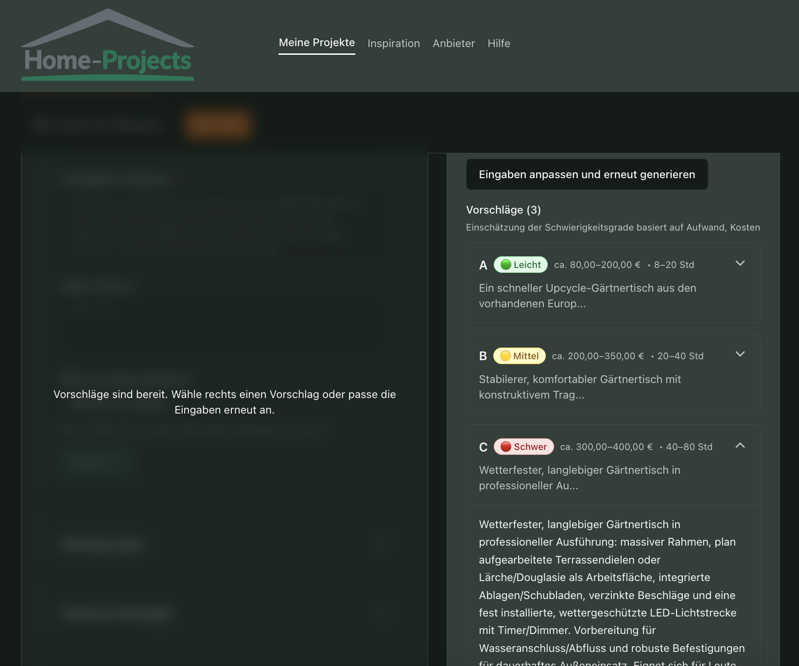 KI-gestützte Projektplanung mit Vorschlägen