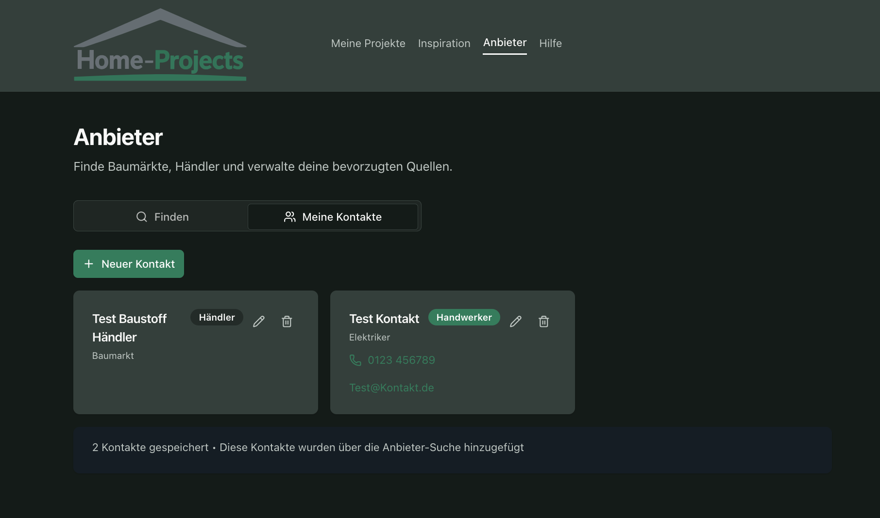 Gewerke und Kontakte verwaltung